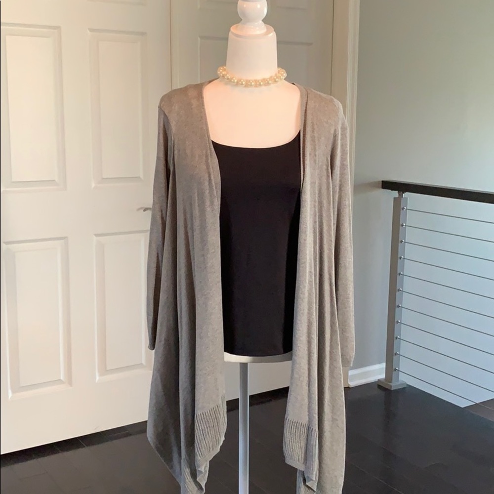 DKNY Jeans Gray hi-low open cardigan sweater - Picture 2 of 7